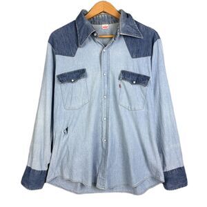 Levi's Mens Denim Western Shirt Blue Embroidered‎ Boat Long Sleeve Pearl Snap XL